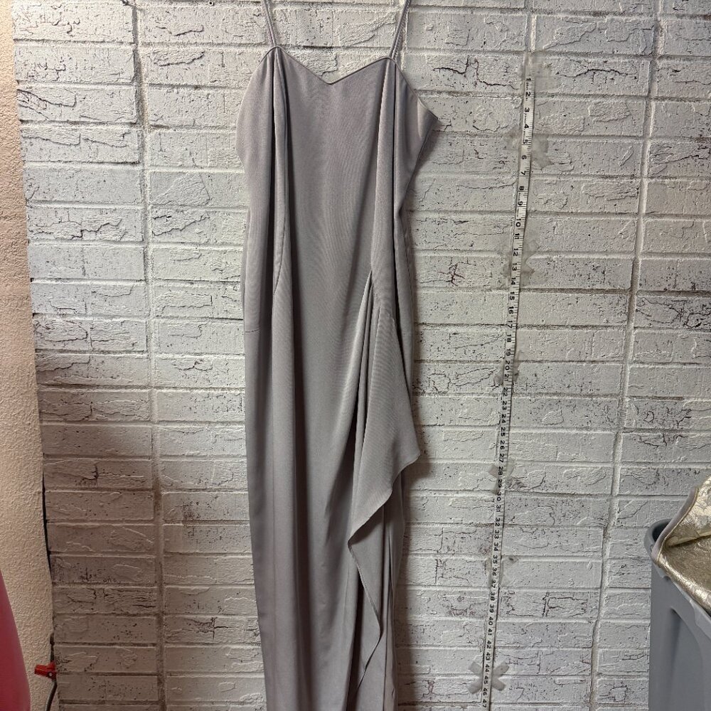 Karen Lawrence by Matthew Formal Dress w/ slit & Jacket Set | Silver Brocade - Picture 5 of 15